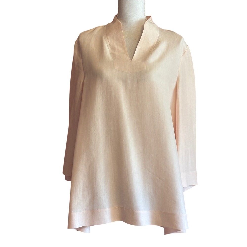 Eileen Fisher 100% Silk Tunic Blush S17SD Medium Quiet Luxury Naturalist Artsy
